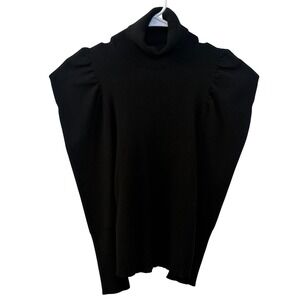 A.L.C. Black Ribbed‎ Turtleneck Puff Sleeve Sweater Top XS